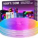 100FT RGB LED Neon Rope Lights, App & Remote Control, Flexible Waterproof IP65 Led Strip Lights, Music Sync Color Changing Multiple Modes Neon Lights for Bedroom Gaming Room Indoor & Outdoor Decor