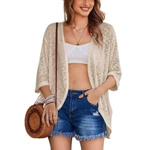 HOTOUCH Womens Lightweight Cardigan Open Front 3/4 Sleeve Casual Loose Fit Beach Cover Up (Small)