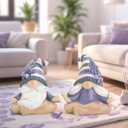 Hodao 2PCS Zen Lavender Meditation Gnomes Figurines Set- Yoga Themed Inspired Home Table & Shelf Decor for Relaxation & Serene Living Spaces Yoga Lavender Decor Retirement Gifts for Women (Grey-3)