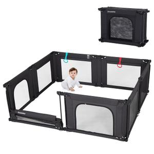 Doradotey Baby Playpen, Shape &Size Adjustable Large Baby Playard for Babies and Toddlers, Foldable Playpen Fence Indoors Play Center Yards, Breathable Mesh Anti-Fall Play Pen 180x200x68cm, Black (79x71x27 in)