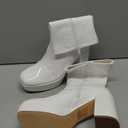 DREAM PAIRS Women's Mid Calf Gogo Boots Platform High Chunky Block Heel Square Toe Ankle Boots (7.5, White-pat)