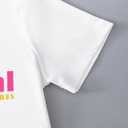 Girl's Drop Shoulder Letter Star Print Tee Tops Loose Short Sleeve Crew Neck T Shirts (White)