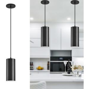 4" Pendant Lights Kitchen Island, 25W Cylinder Hanging Lights with Dipswitch, Modern Eye Care Led Pendant Lamp fixtures for Bedroom, Living Room, Office (Black, 2 Pcs)