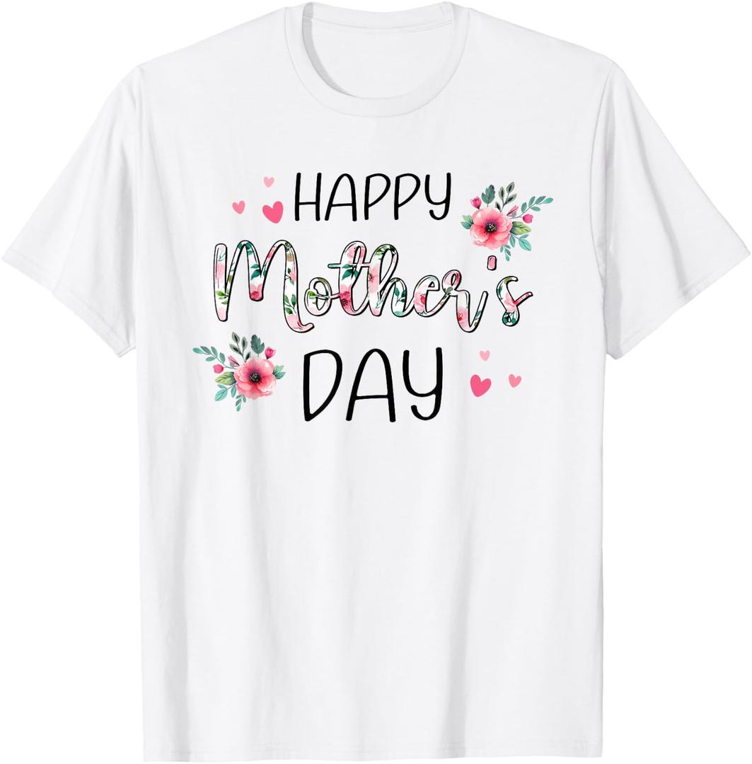 Happy Mothers Day Shirts for Women, Mom Tshirt Grandma Gift T-Shirt, M, White