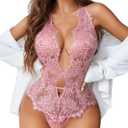 Avidlove Women One Piece Lingerie Lace Bodysuit Deep V Teddy Mini Babydoll,Small, Dark Pink