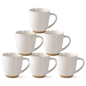AmorArc 12oz Ceramic Coffee Mugs set of 6, Stylish Coffee Mugs with Rustic Terracotta Underside for Latte/Cappuccino/Milk/Cocoa, Dishwasher & Microwave Safe, Light Beige