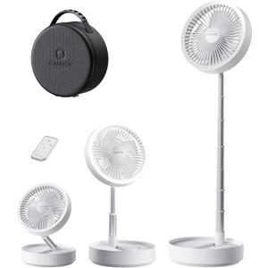 Gaiatop Portable Pedestal Fan 16000mAh Battery [Max 74h Runtime], Foldable Oscillating Standing Fan, Collapsible Desk Fans, LED Light, Case & Remote Control 4 Speeds for Outdoor Travel Camping (White)