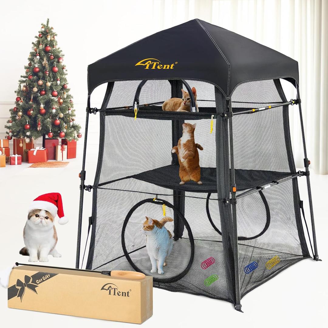 Cat Enclosure Kitten and Cat Tower Tent for Indoor and Outdoor,3 Tier Cat Cage Inside, X-Large Outdoor Catio,Portable and Foldable,Two Doors Design can Assemble More Shapes (Patented)