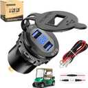 10L0L Golf Cart Quick Charge 3.0 Dual USB Outlet Fast Charger Socket for Yamaha Club Car EZGO Car Boat Marine RV ATV Truck, Metal Shell Safe Charging Socket with LED Digital Voltage Meter (12-48V)
