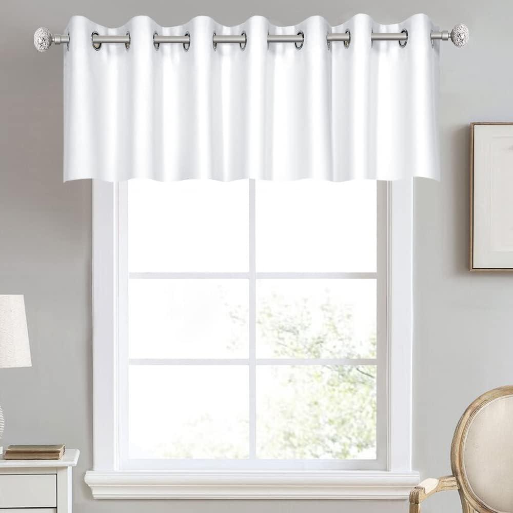 DECOVSUN Solid White Grommet Window Valance - 100X18 Inches, Blackout Curtain for Kitchen, Living Room, Bedroom & Kids Room - 1 Panel