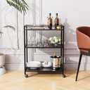 Bar Cart Black, Serving Cart for Home, 3 Tier Drinks Cart with Wheels, Rolling Beverage Cart for Kitchen Dining Living Room, 64 cm x 40 cm x 85 cm
