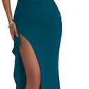 LAGSHIAN Women's Elegant Maxi Dress One Shoulder Sleeveless High Split Ruched Wedding Guest Long Dress, L