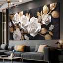 Flower Wall Art Black and Gold Floral Large Botanical Artwork 29x58 Inch