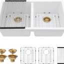 33 Granite Composite Kitchen Sink - Couoko 33x19 Inch Undermount Granite Kitchen Sink White Quartz Sink Under Counter Double Bowl Sink Basin 50/50