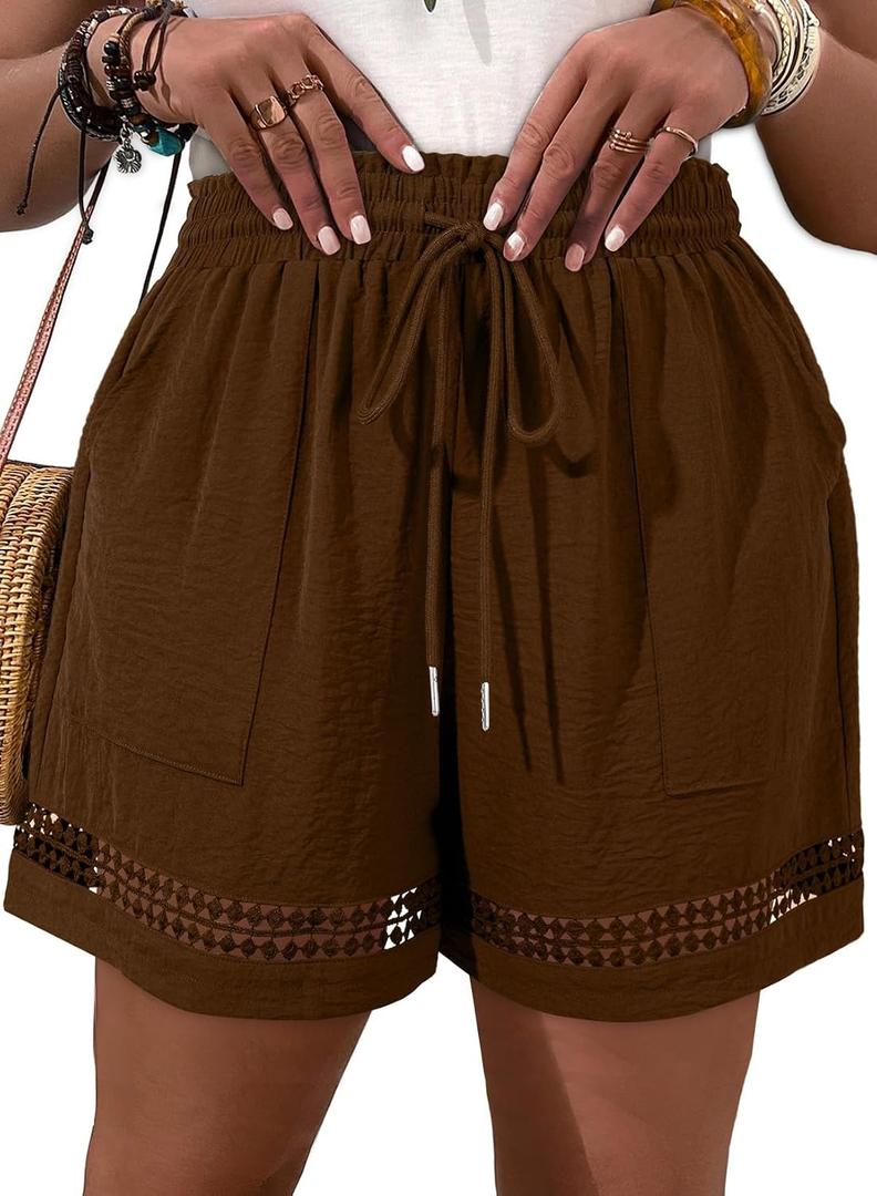 Eytino Women's Plus Size Shorts Elastic High Waist Casual Drawstring Shorts Lightweight with Pockets(1X-5X) (XXL)