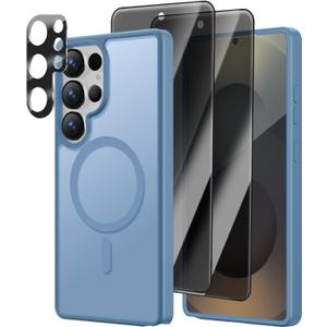 [4 in 1] Magnetic for Samsung Galaxy S25 Ultra Case, 2 Pics Privacy Screen Protectors and 1 Pic Camera Protector, Fit for MagSafe, Military Grade Shockproof Translucent Matte S25 Ultra Cover, Teal
