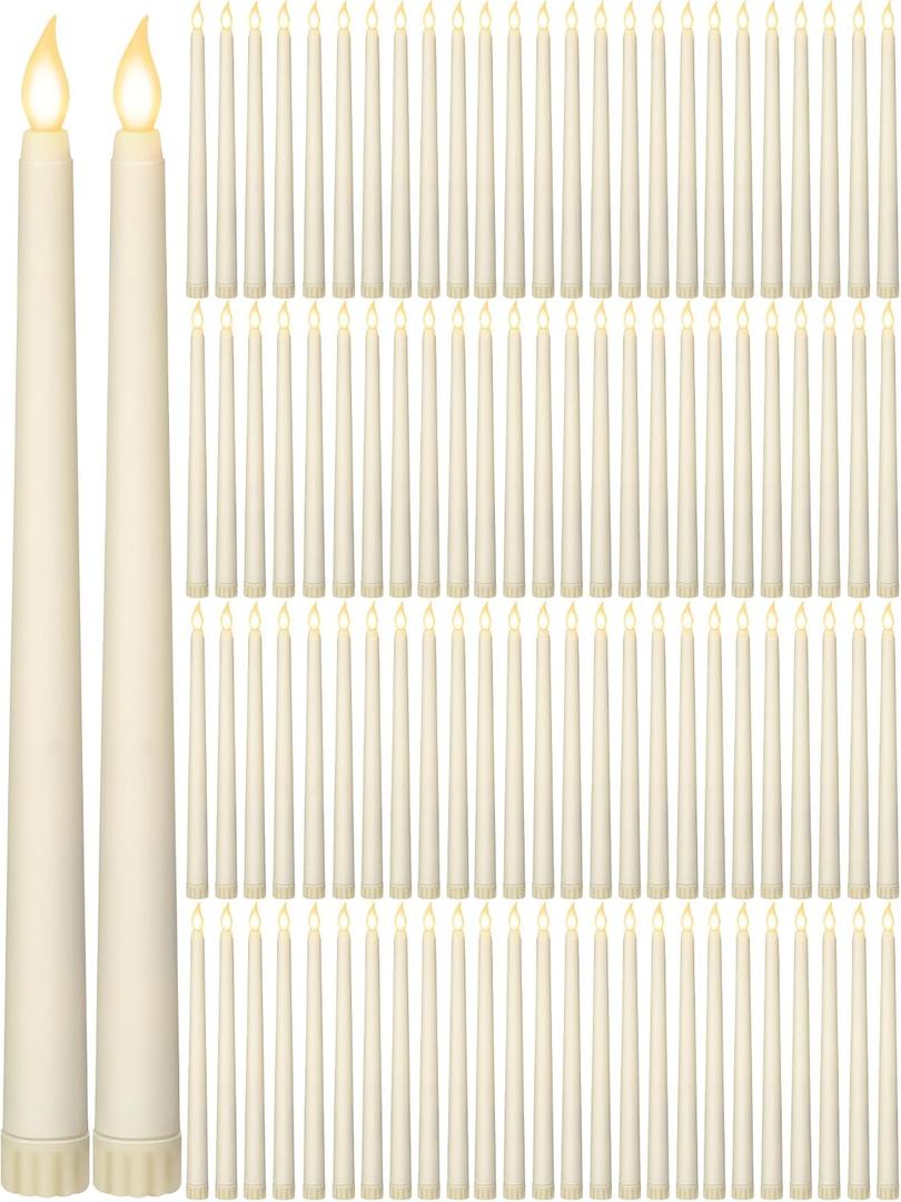 Retisee 80 Pcs 11 Inch Flameless Taper Candles LED Candles Bulk Battery Operated Taper Candle Flickering LED Candlesticks for Valentines Birthday Wedding Party Decor (Classic Style,Ivory)