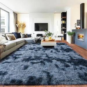 Pionblank 8x10 Rug for Living Room, Fuzzy Plush Large Area Rug, Fluffy Modern Shag Non Slip Soft Furry Carpet for Bedroom Kids Room Nursery Teens Dorm Home Decor, Blue Grey