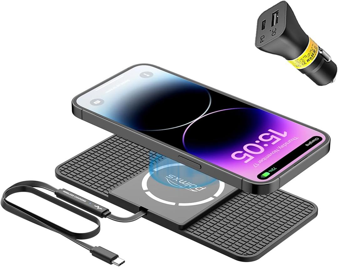 Magnetic Wireless Car Charger Charging pad,POLMXS 15W Fast Wireless Phone Charger car Cell Phone coldless Charging mat Compatible with iphone12/13/14/15 Series airpod (C11L)