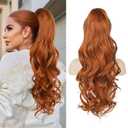 LONAI Claw Clip Ponytail Extension for Women 24 Inch Curly Wavy Ponytails Extensions Clip in Ponytail Hair Extensions Pony Tail Clip on Ponytails Hair Piece (Copper Red)