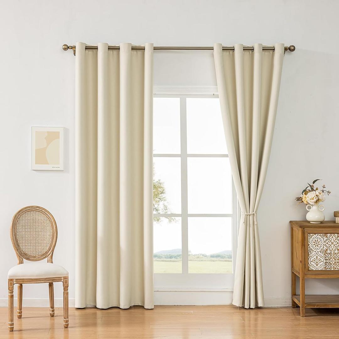 YXHJF 100% Blackout Linen Textured Curtains for Bedroom, Solid Thermal Insulated Grommet Blackout Curtains/Drapes with Black Liner for Living Room Window, 52W x 95L, 2 Panels, Ivory
