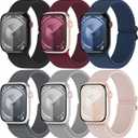 6 Pack Braided Stretch Solo Loop Bands Compatible with Apple Watch 38mm 40mm 41mm 42mm 44mm 45mm 46mm 49mm Women Men, Adjustable Nylon Elastics Strap for iWatch Series 10/9/8/7/6/5/4/3/2/1 Ultra SE