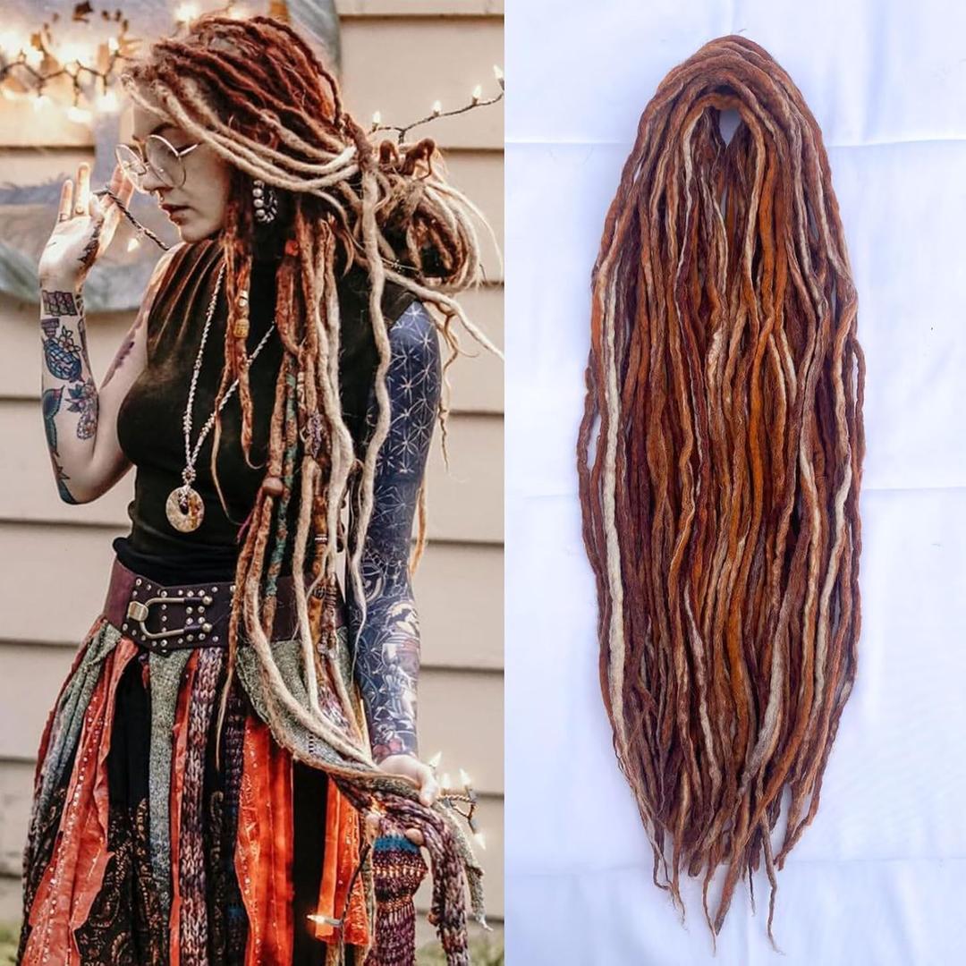 22 Inch Wool Double Ended Dreadlock Extensions,15 Strands DE Ends Mixed Brown Synthetic DE Dreads Thin Soft Fake Dreads Hippie Style Dreadlock for Women (New Mixed Brown)