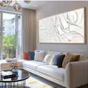 XIANSHOU White Artwork for Walls Contemporary Abstract Art Hand Painted 29"x58" Line Art Wall Decor Large Wall Art for Living Room Bedroom Hotel