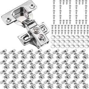 100 Pack Soft Closing Cabinet Hinges for Kitchen 1/2 Inch Partial Overlay Kitchen Cabinet Door Hinges 105 Degree Concealed with Mounting Screws for Frameless Face Frame Door