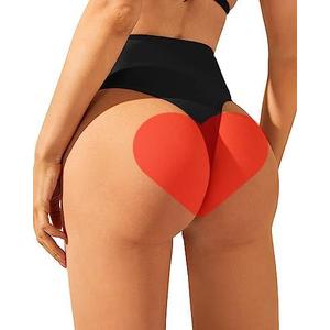 Zmart Women High Waist Thong Bikini Bottoms High Cut Swimsuit Bathing Suit Cheeky Brazilian Swimwear Bottom (Large, Black)