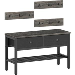 Hall Tree with Bench and Shoe Storage, Entryway Bench with Coat Rack, 4-in-1 Coat Rack Shoe Bench, Multifunctional, for Front Door, Hallway, Foyer, Charcoal Grey and Black MT05BC