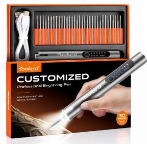 Engraving Pen with LED Light,HollowCup Motor,Cordless USB Rechargeable Rotary Tool for Metal,Wood,Glass and Plastic,DIY Engraving Kit with 30 Bits,Silver