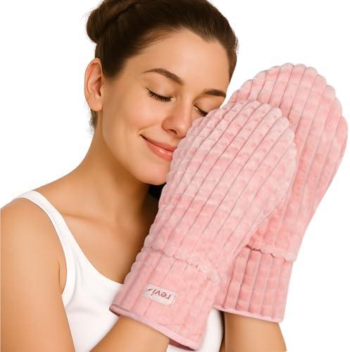 REVIX Microwavable Heating Mittens for Hands and Fingers, Heated Mittens for Women, Moist Heat Microwave Hand Warmers, Unscented Hand Muff for Hands Discomfort Relief, Pink, 1 Pair