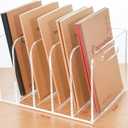 Clear Acrylic Organizers - 5 Vertical Compartments Acrylic Folder Organizer & File Organizer, Desk Document Storage Bins for Magazines, Binders - Multipurpose Home Office Desk Organizer