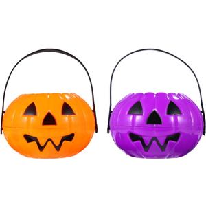 Cabilock 2Pcs Halloween Pumpkin Bucket Halloween Candy Bucket Jack-O-Lantern Trick or Treat Bags for Snacks Goodie Candy Halloween Party Favors (Random Color)