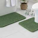 MIULEE Microfiber Bathroom Rugs and Mats Sets 2 Pieces Extra Thick Non Slip Bath Mat and U-Shaped Contour Toilet Rug for Bath Room Floor Restroom, 20"x30"+20"x20", Moss Green