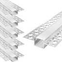 Plaster-in Double Edge Recessed LED Aluminum Channel 6 Pack, 3.3FT/1M Trimless LED Strip Diffuser Profile with Milky Cover for Drywall Ceiling and Wall, Fits up to 12mm LED Strips