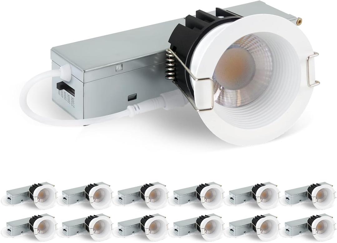 zouzai 2 Inch LED Recessed Lighting, 5CCT Anti-Glare Downlight with Junction Box, Dimmable, 2700K-5000K Selectable, 8W COB 840LM, IP65 Wet Rated, CRI90+, ETL & Energy Star, (White, 2 inch 12 Pack)