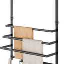 Over The Door Towel Rack, Over Door Towel Racks for Bathroom Door with 5 Hooks, 3 Tier Towel Storage Hanger Holder for Bathroom Accessories, 16 Inch Towel Bar for Hanging Towels, Matte Black