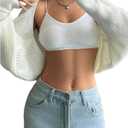 GORGLITTER Women's Open Front Cropped Cardigan Bolero Sweater Lightweight Long Sleeve Shrug Knit Top (White)