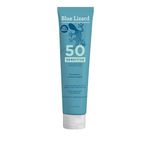 BLUE LIZARD Sensitive Mineral Sunscreen with Zinc Oxide 50+ Water Resistant UVAUVB Protection with Smart Cap Technology Fragrance Free, Sensitve, SPF 50 - - Tube, Unscented, 5 Fl Oz