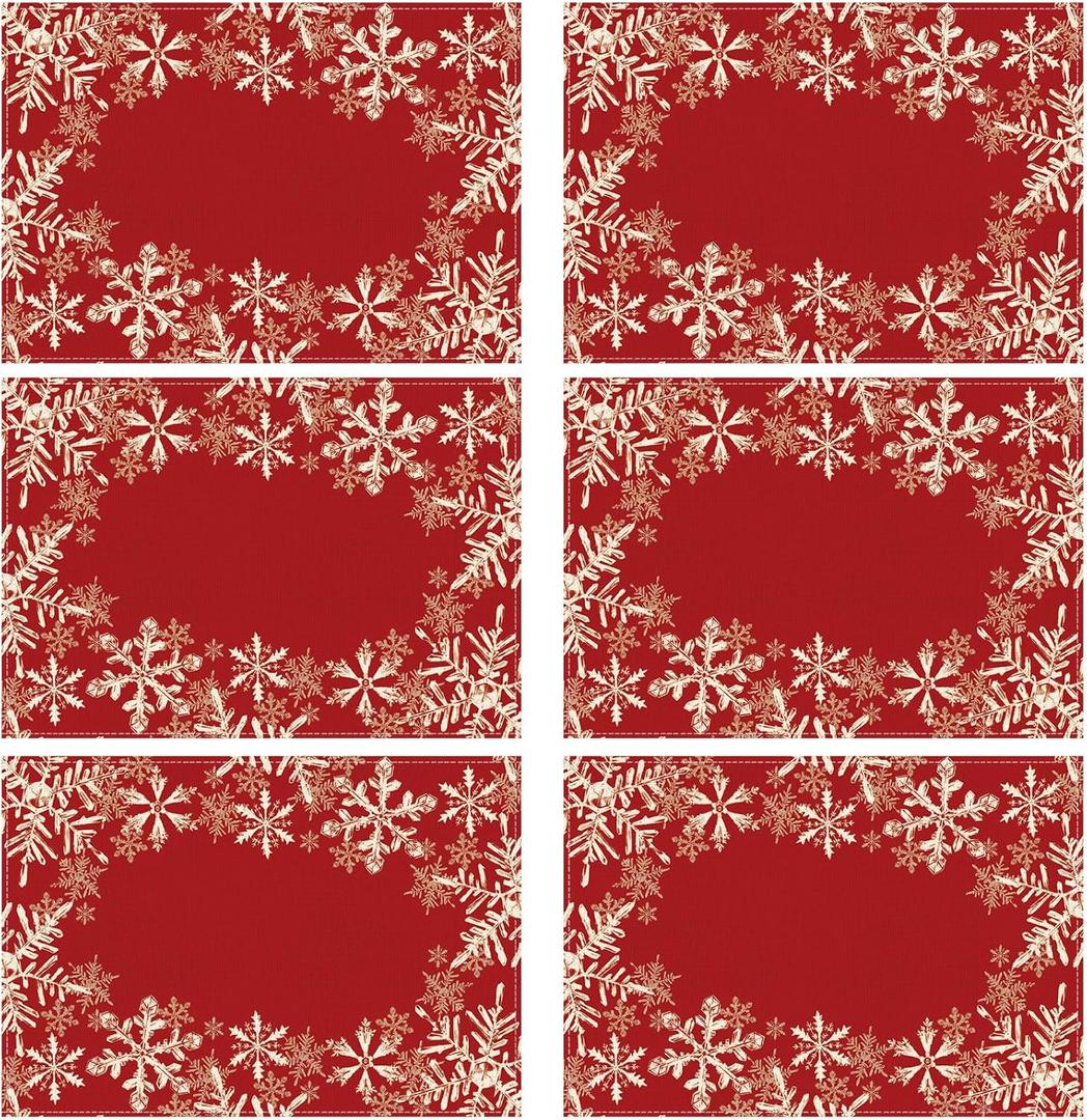 XCHI Red Snowflakes Winter Christmas Xmas Placemats Set of 6 Table Mats for Party Home Kitchen Dining Table Decorations 12x18 Inch