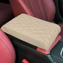 Car Center Console Cover, 12.6" x 8.5" Memory Foam Armrest Cushion Protection Pad, Waterproof Leather Auto Center Middle Console Cover Mat, Universal Car Accessory for Most Car (Wave pattern-beige)