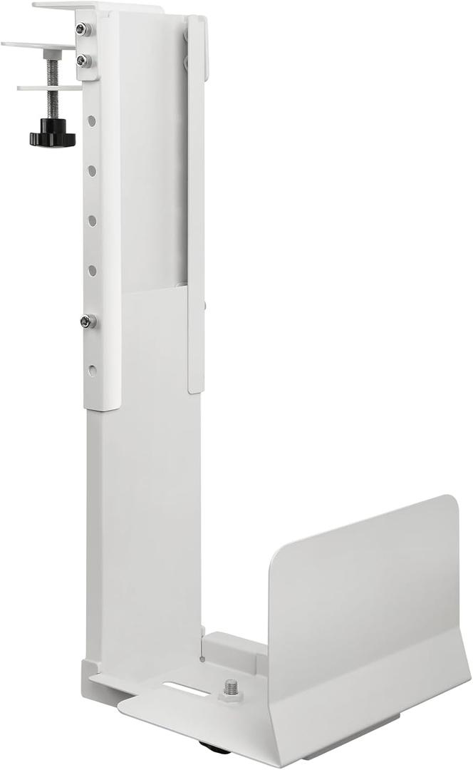 Adjustable Clamp Mount On Desk for PC Tower - No Drilling, Height Adjustable from 13.2" to 21.6", Width Adjustable from 5.5" to 9.8", Heavy Duty Under Desk Computer Case CPU Holder, White