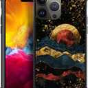 DJSOK Compatible with iPhone 15 Pro CaseDesign Pattern Back Bumper Anti Scratch Reinforced Corners Soft TPU Caver,Cases for Men Women-Luxury Golden Natural Mountain Sun and Moon