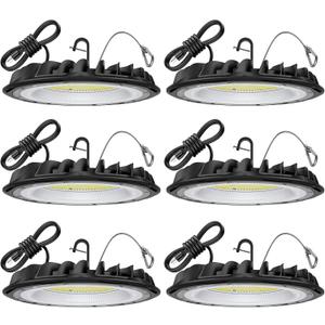 hunhun 6 Pack ETL 155W UFO LED High Bay Light, 22500lm, Daylight 5000K, US Plug,110-277V, IP65 Waterproof Commercial LED Shop Lights for Workshop Factory Barn Warehouse, Garage ETL Listed