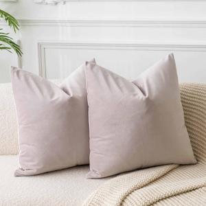 JUSPURBET Champagne 20x20 inch Velvet Pillow Covers Set of 2 Decorative Throw Pillow Cases for Couch Bed Sofa Zippered Closure Luxurious Velvet Fabric Rich Colors Machine Washable
