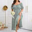 Womens Plus Size Dress Wedding Guest Cocktail Short Sleeve Stringy Selvedge V Neck Slit A Line Flowy Maxi Dresses (Green, XL)