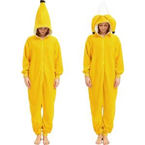 Adult Banana Onesie Fruit Costume with Peel - Halloween Cosplay One-Piece Pajamas for Men and Women (X-Large)