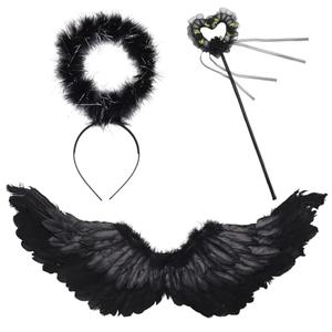 DNJASGD Angel Wings and Halo Magic Wand Set, 32“ Angel Wing Halloween Angel Costume Set for Kids Adults Women Girls (Black wings)